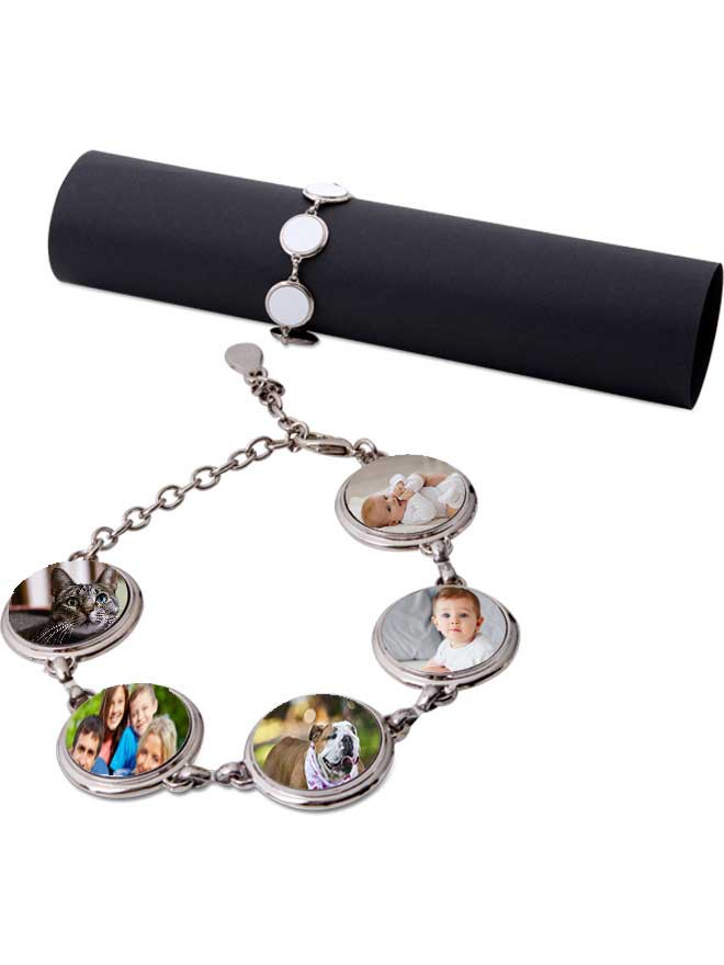 Custom printed silver photo bracelet