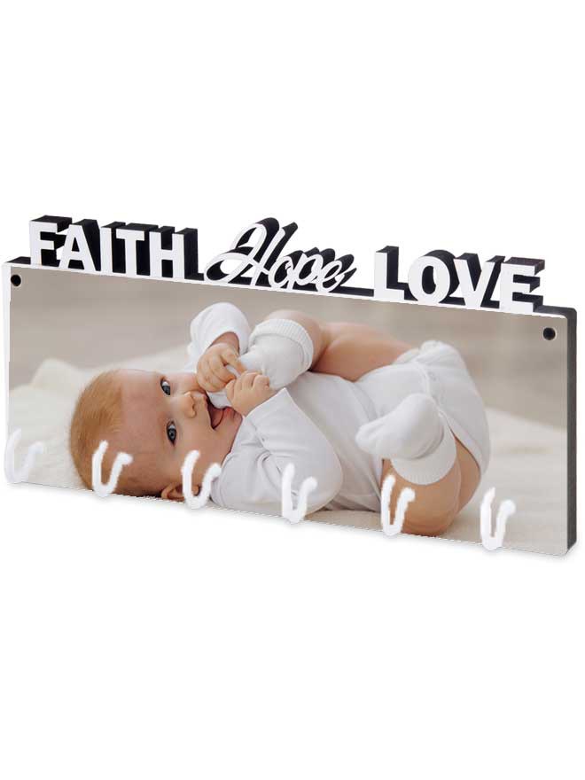 Custom printed faith / hope / love keyrack