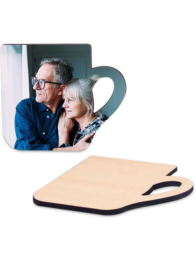Custom printed mug shaped bamboo coaster