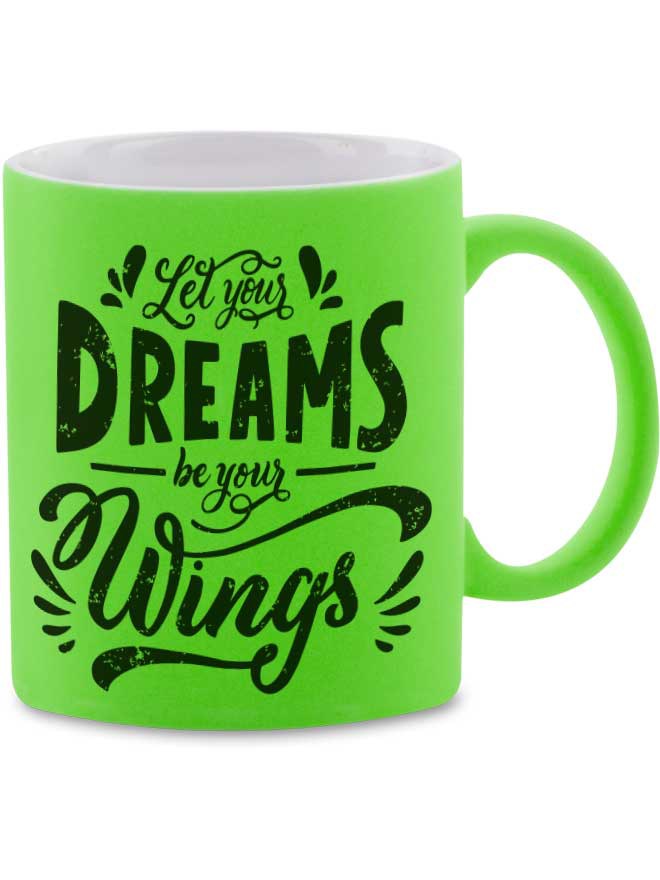 Custom printed neon green mug